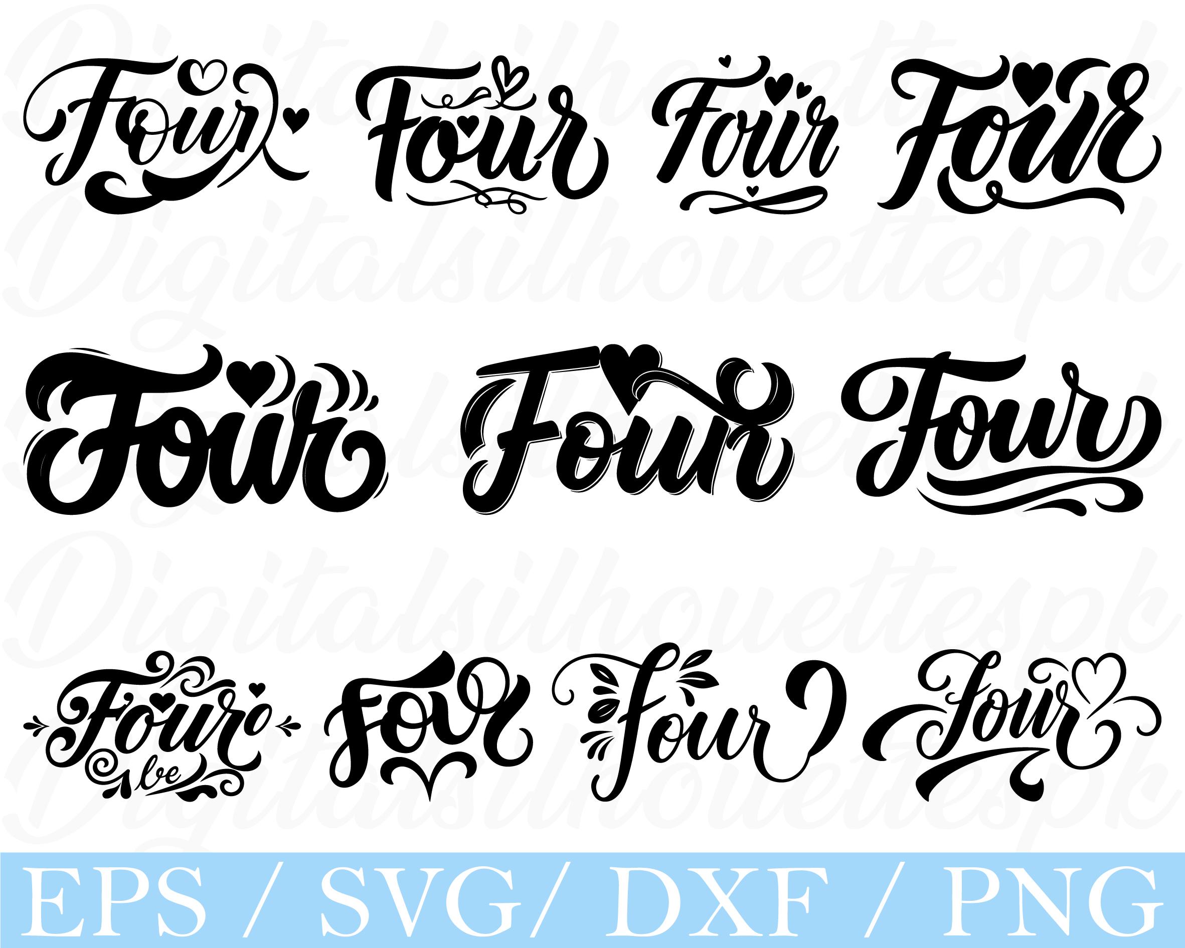 Four Typography Svg, Four Text Silhouette, Dxf, Png - Etsy