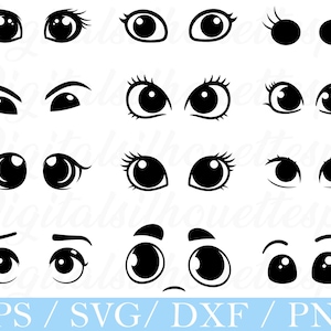 Cartoon Eyes Svg, Eyes Silhouette, Dxf, Png