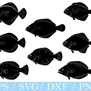 Flounder Fish Svg, Flounder Fish Silhouette, Flounder Fish Cut File, Dxf, Png