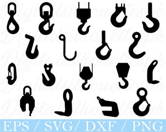 Gancho de elevación SVG, silueta de gancho de grúa, gancho de elevación DXF, PNG