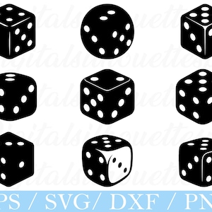 Dice Svg, Dice Silhouette, Six-Sided Dice Cut File, Dxf, Png