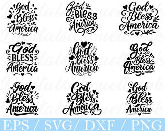 God Bless America Typography Svg, America Text Silhouette, Dxf, Png