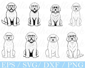 Goldendoodle Dog with Glasses SVG: Silhouette, Dxf, Png (Digital Download)
