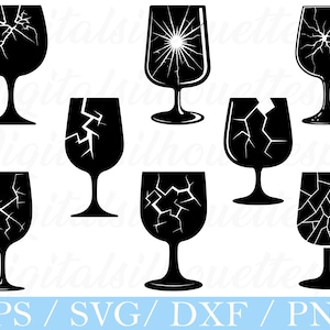 Zerbrochenes Glas svg, Zerbrochenes Glas Silhouette, Trinkglas Vektor, Dxf, Png