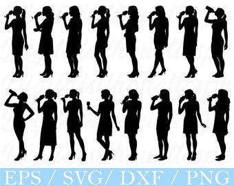 Girl Drinking Svg, Girl Drinking Silhouette, Dxf, Png