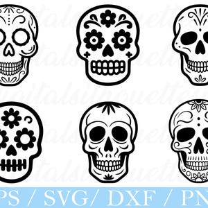 Sugar Skulls Svg, Sugar Skull Silhouette, Sugar Skull Vector, Dxf, Png