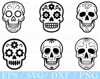 Sugar Skulls Svg, Sugar Skull Silhouette, Sugar Skull Vector, Dxf, Png