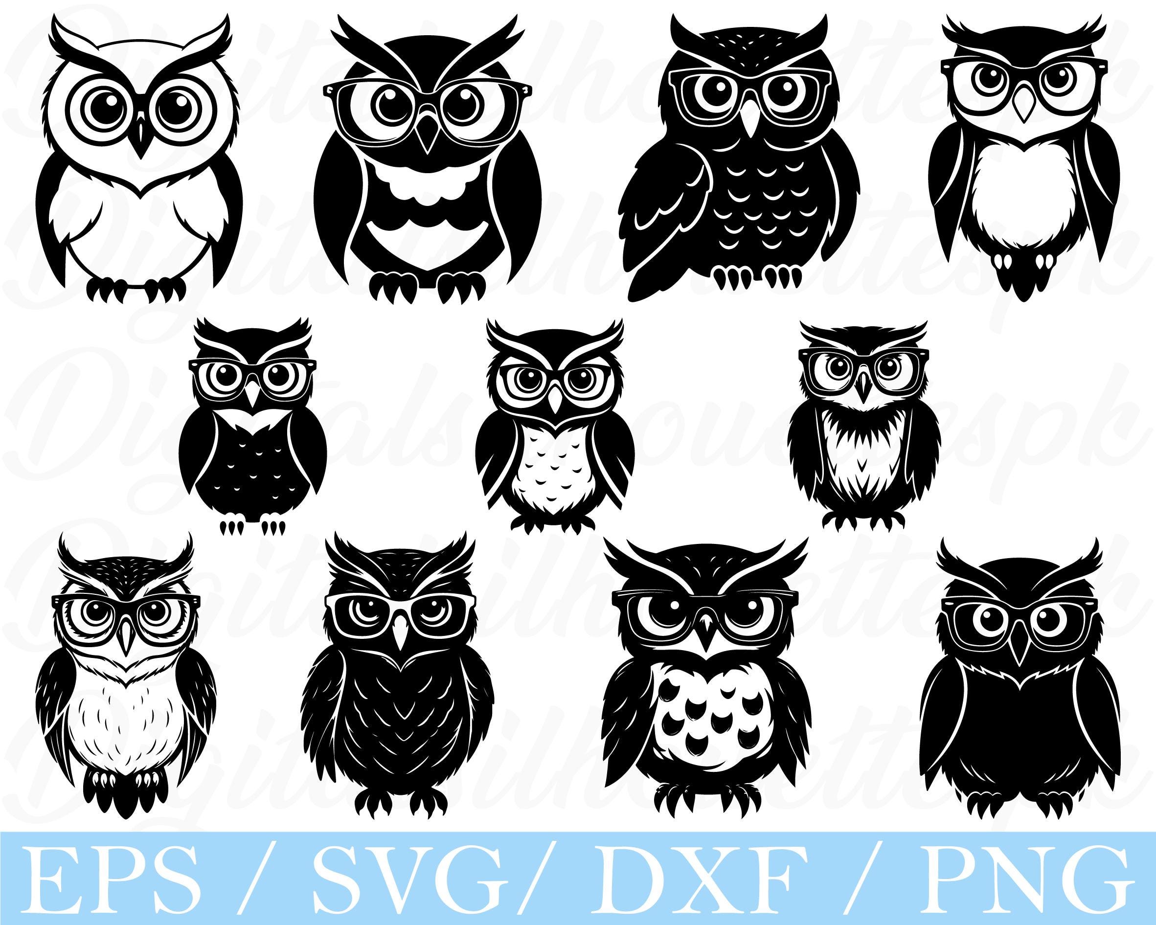 Owl Wearing Glasses Svg, Owl Silhouette, Dxf, Png
