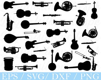 Instruments de musique Svg, silhouette d'instrument de musique, Dxf, Png