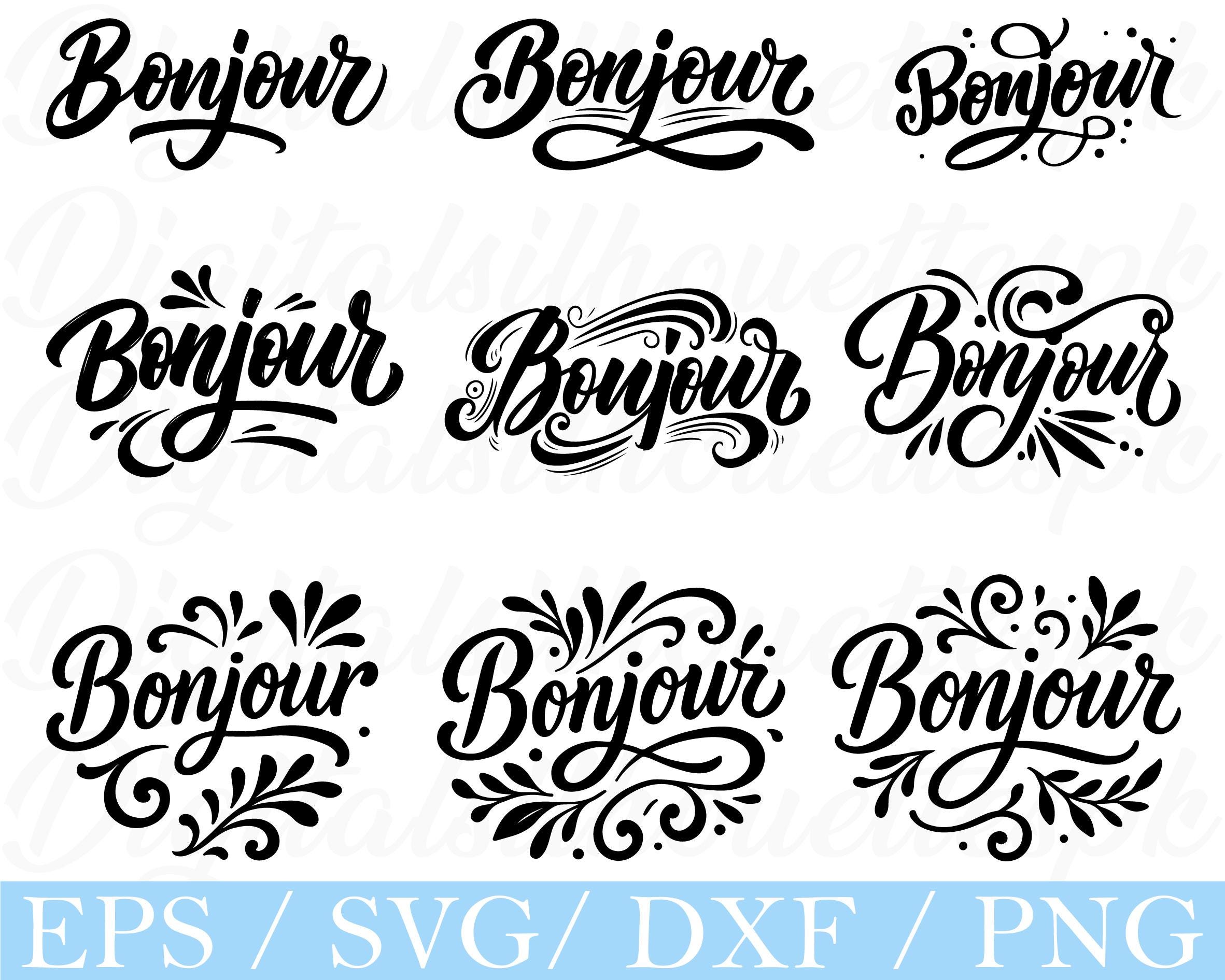 Bonjour Typography Svg, Bonjour Text Silhouette, Dxf, Png - Etsy