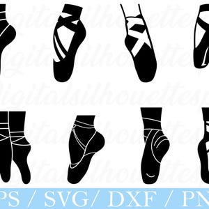バレエの足のシルエット：SVG、PNG、DXF ファイル（デジタルダウンロード）