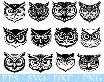 Cute Owl Face with Glasses SVG, PNG, DXF (Digital Download)