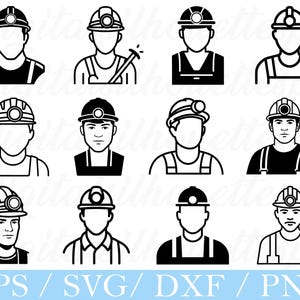 Miner Icons Svg, Coal Miner Silhouette, Miner Vector, Dxf, Png