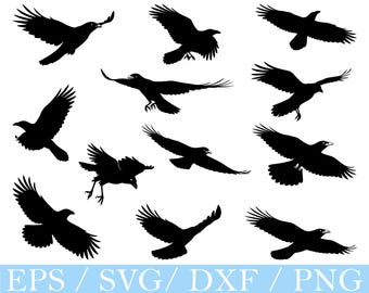 Flying Crow Silhouette: Vector Art, SVG, PNG, DXF (Digital Download)