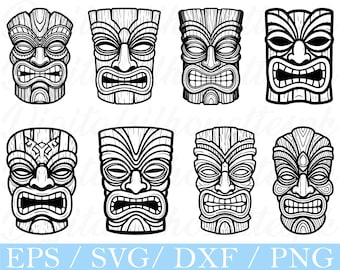 Pacote SVG de Máscara Tiki: Silhueta, Arte Vetorial Tribal (Download Digital)