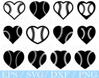 Heart Shape Baseball Svg, Baseball Silhouette, Dxf, Png