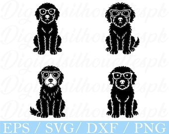 Goldendoodle Wearing Glasses Svg, Goldendoodle Dog Silhouette, Dxf, Png