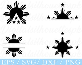 フィリピンの太陽と星のシンボル：SVG、DXF、PNG ファイル（デジタル ダウンロード）