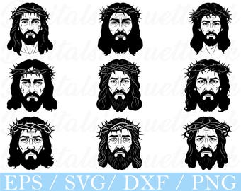 Jesus Face Crown of Thorns SVG: Christian Silhouette (Digital Download)