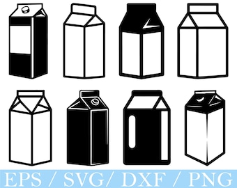 Paquete SVG de cartón de leche: Gráficos vectoriales de silueta (descarga digital)