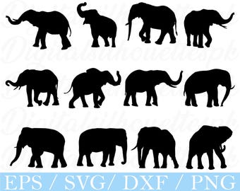 Elephant Svg, Elephant Silhouette, Dxf, Png