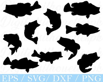 Bass Fish Svg, Bass Fish Silhouette, Dxf, Png
