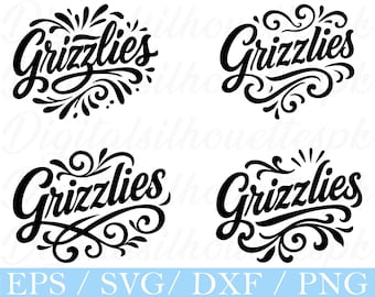 Grizzlies Typography Svg, Grizzlies Text Silhouette, Dxf, Png