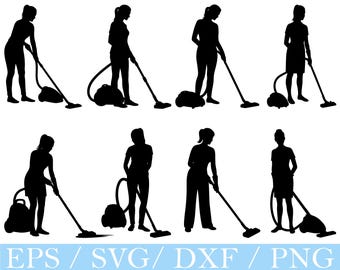 Cleaning Woman Silhouette: Vector Graphics SVG, PNG, DXF (Digital Download)
