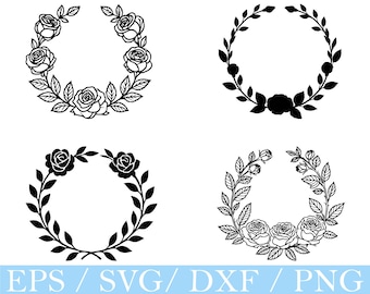 Rose Flower Wreath SVG: Floral Silhouette Vector (Digital Download)