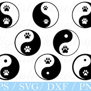 Paw Print Yin and Yang Svg, Yin and Yand Silhouette, Dxf, Png