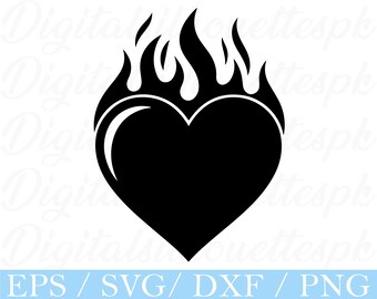 Corazón de fuego SVG: Gráfico vectorial de silueta (descarga digital)