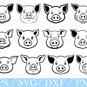 Cute Pig Face Svg, Pig Face Silhouette, Dxf, Png