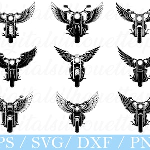 Motorbike with Wings Svg, Winged Motorbike Silhouette, Dxf, Png