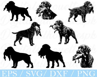 Perro alemán de pelo duro cazando patos (Svg, Dxf, Png)