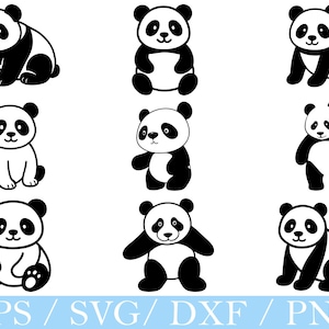Schattige panda-svg, schattige panda silhouet, schattige panda gesneden bestand, schattige panda vector, dxf, png