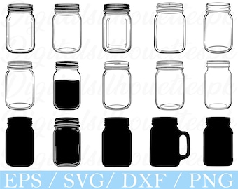 Mason Jar Svg, Mason Jar Silhouette, Dxf, Png