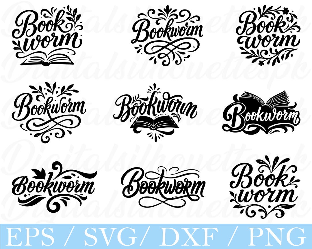 Bookworm Typography Svg, Bookworm Silhouette, Dxf, Png - Etsy