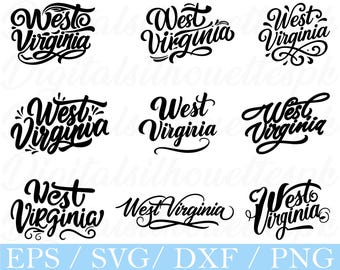 West Virginia Typografie SVG: Text Silhouette, PNG, DXF (Digitaler Download)