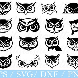 Cute Owl Face Svg, Owl Face Silhouette, Owl Face Cut File, Dxf, Png