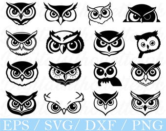 Cute Owl Face Svg, Owl Face Silhouette, Owl Face Cut File, Dxf, Png