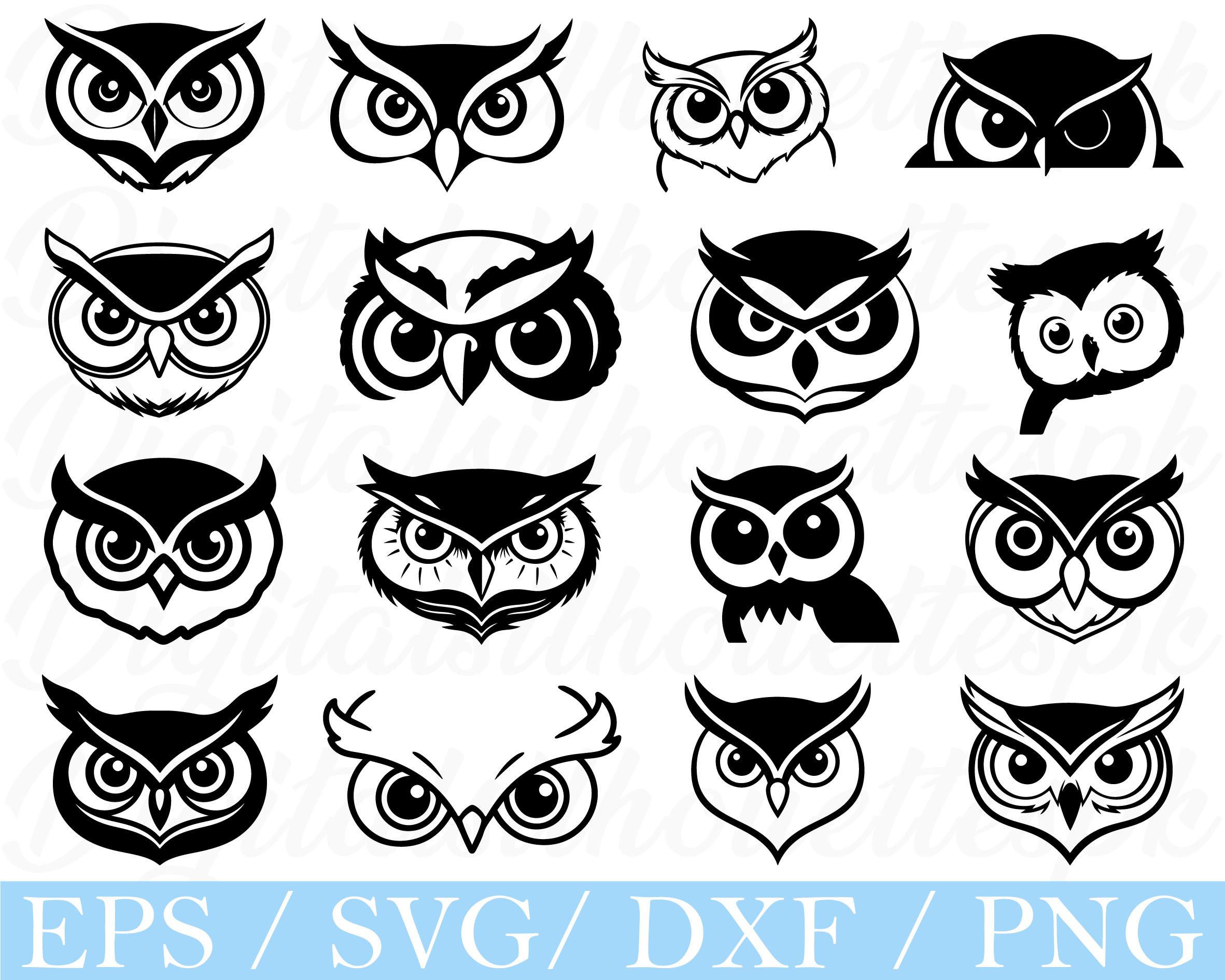 Cute Owl Face Svg, Owl Face Silhouette, Owl Face Cut File, Dxf, Png