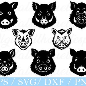 Simple Wild Boar Face Svg, Wild Boar Silhouette, Dxf, Png