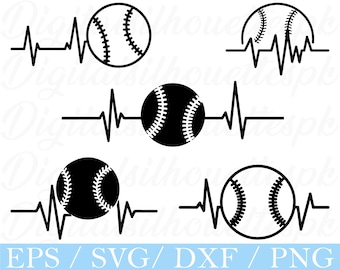 Baseball With Heartbeat Line Svg, Baseball Silhouette, Dxf, Png
