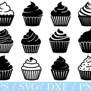 Cupcake Svg, Cupcake Silhouette, Cupcake Vector, Cupcake Cut File, Dxf ,Png
