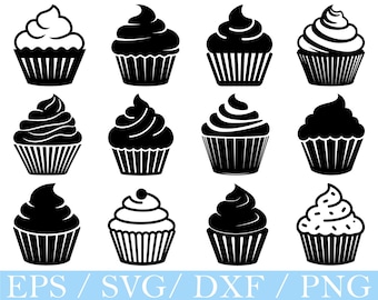 Cupcake Svg, Cupcake Silhouette, Cupcake Vector, Cupcake Cut File, Dxf ,Png