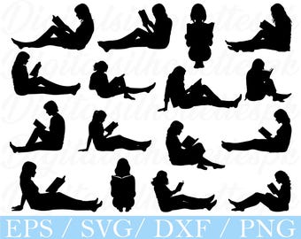 Girl Reading Svg, Girl Reading Silhouette, Dxf, Png