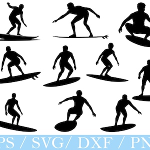 Surfing Svg, Surfing Silhouette, Surfing Vector, Dxf, Png