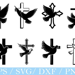 Dove Bird with Cross Sign Svg, Dove with Cross Silhouette, Dxf, Png