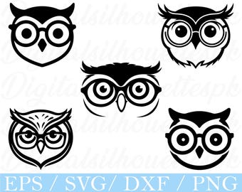 Owl Face with Glasses (svg, png, dxf, eps) (Digital Download)
