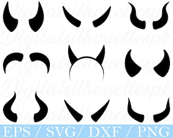 Cuernos de diablo SVG, silueta de cuernos de diablo, DXF, PNG